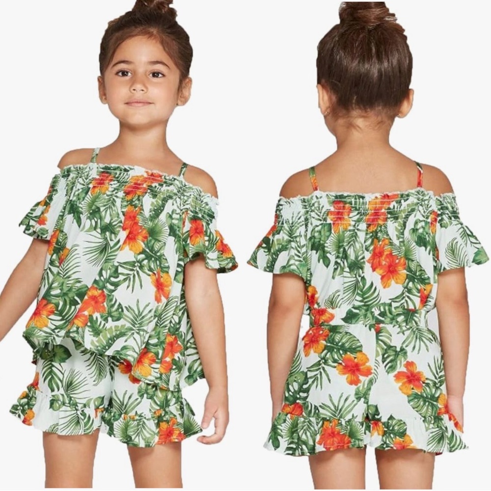 Art Class | Toddler Tropical Off The Shoulder Floral Blouse Set | Size 3T